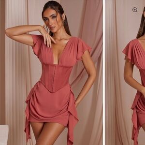 Oh Polly cerise draped corset mini dress in terracotta